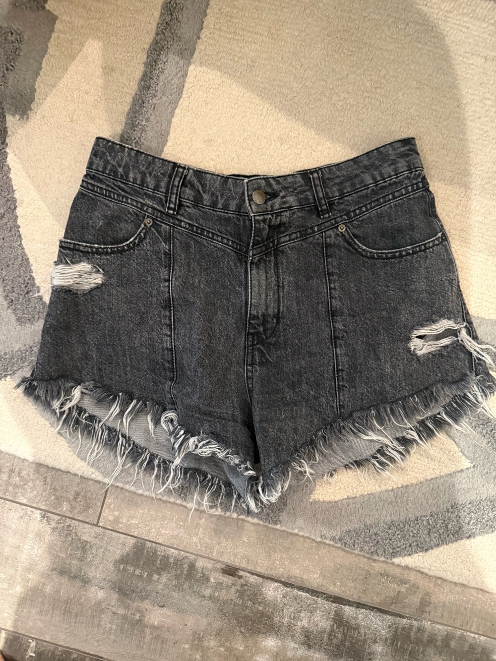Retrofete Black Washed Distressed Denim Cutoff Shorts